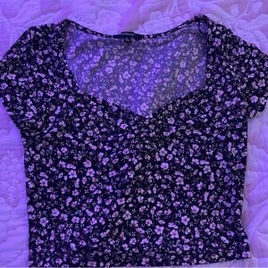 Wild Fable Black and Purple Ruched Crop Blouse